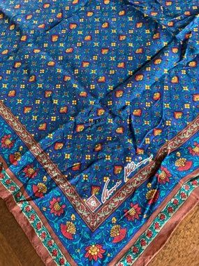 Anne Klein Blue Floral Silk Scarf with Multicolor Border 25“ x 25“